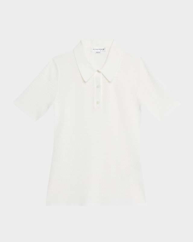 Pointelle Chevron Knit Polo Top